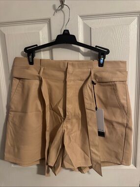 sofia by sofia vergara Beige Flat Front Belted Women's Shorts